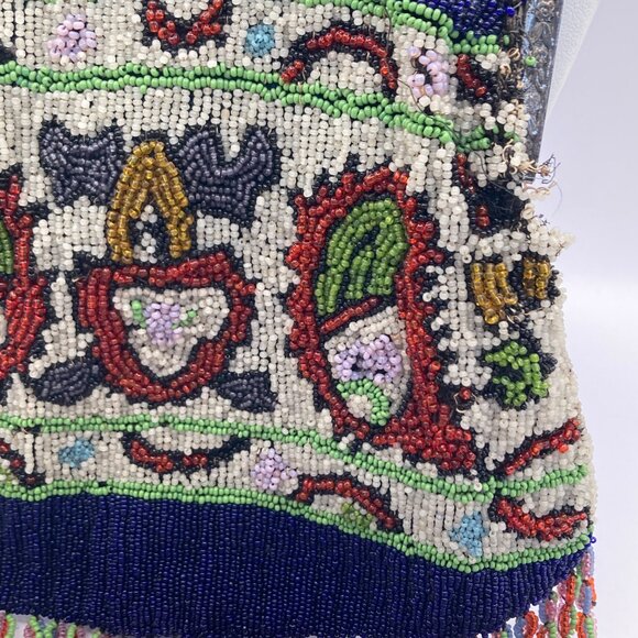 Antique Hand Beaded Bag/Purse wit Silver Frame Boho Grannycore Art Deco Reticule - Picture 2 of 8